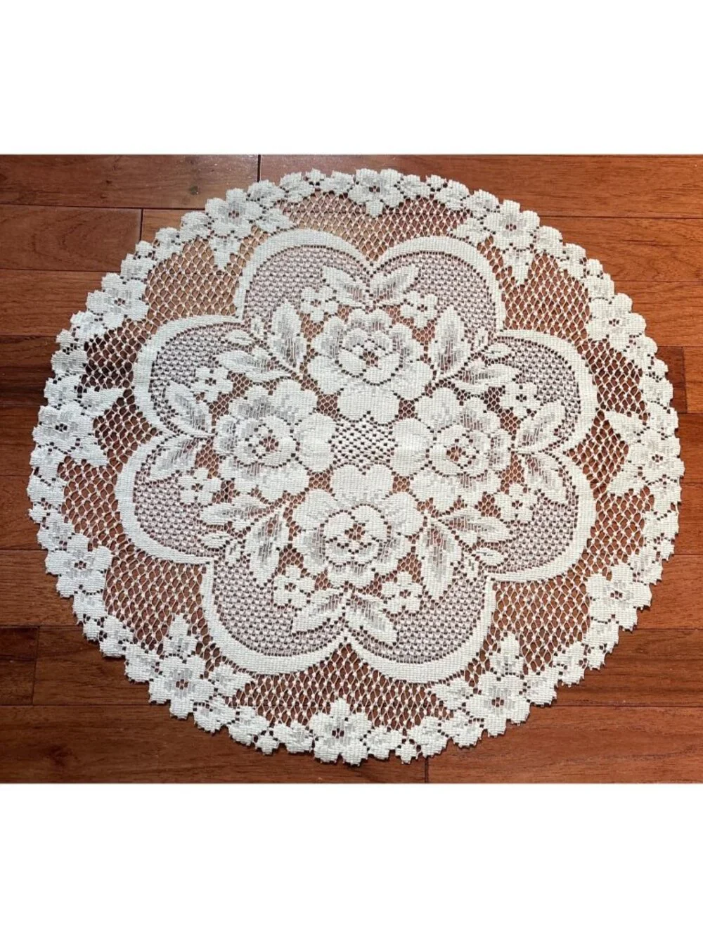 Cream Lace Round Doily Floral Pattern Decorative 19